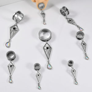 1PC Stainless Steel Rhombus Ear Plug Dangle Expanders Flash Ear Tunnels Screw Earring Gauges Stretchers Piercing Jewelry 8-25mm