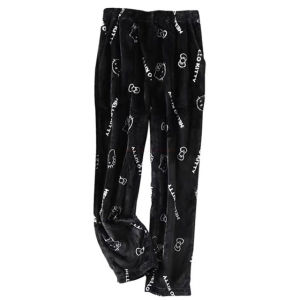 KT Cat Kitty Pajamas Black Anime Flannel Women Warm Woolen Whitecartoon Casual Home Pants Autumn Fashion Trousers Gifts