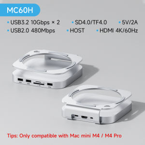 Hagibis | Hagibis USB C Hub with M.2 SSD Enclosure for Mac Mini M4/M5/M6 Pro Stand Type-C Docking Station SSD Case USB3.2 Gen2 SD4.0 TF4.0