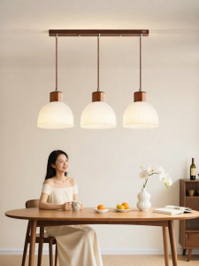 HUIPU ZHAOMING | Vintage Modern Walnut Three-headed Chandelier