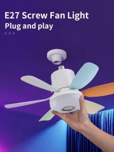 Smart E27 Ceiling Fan Light with Speaker Dimming Modes 3-Speed Remote Control 100-240V Electric Fan Ideal for Home Living Spaces