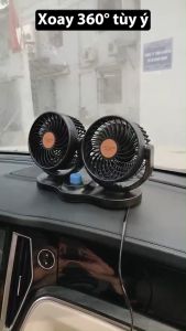 Quạt xe ô tô 12v 24v quạt mini đôi 12v 24v quạt điện mini đôi để bàn xoay 360 cao cấp có thể cắm tẩu trực tiếp