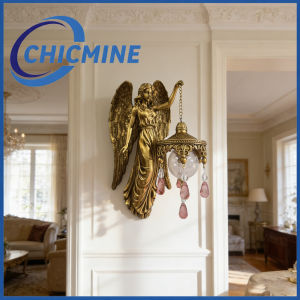Chicmine nhựa thiên thần tượng Đèn tường chạy bằng pin mềm mại ánh sáng ấm Áp Cổ điển đồ trang trí bằng pha lê treo tường gắn tường nhà phòng ngủ phòng khách hành lang trang trí nghệ thuật đèn ban đêm