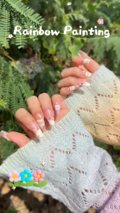 S&S BY88 Rainbow Painting 10 ชิ้นต่อชุด เล็บปลอมเจลแท้ แฮนด์เมด สไตล์ลูกคุณหนูสวยงาม เข้ากับทุกสีผิว  สีชมพูใส หวานและน่