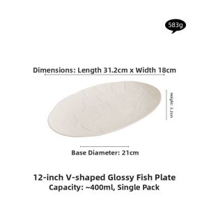 YOGEHOME | Crackled Ceramic Fish Platter Large Oval