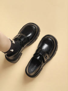 Josiny | Thick Sole Black Loafers Leather Shoes for Increasing Height