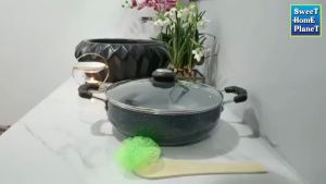 [Made in India] Induction Base Premium Deluxe Non Stick Granite Kadai With Glass Lid 5 Layer Pan 2.5L Big Pot Pan