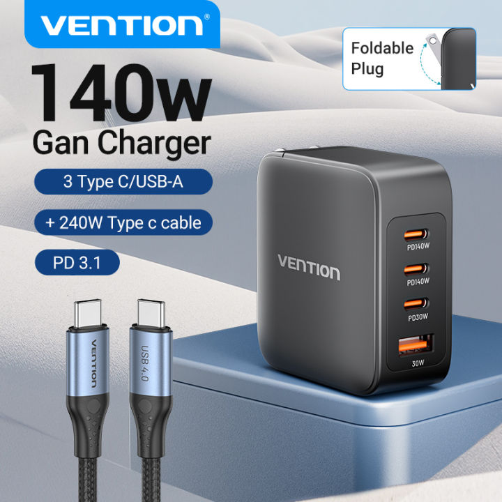 Vention 140W Gan Charger USB C Fast Charger หัวชาร์จเร็ว For