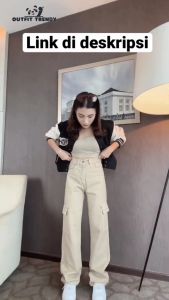 Celana Cargo Highwaist Korean Trend Jeans Wanita Bahan Tebal