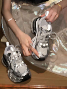 Lamb Skin Version 7CM Heightening Silver Thick Bottom Dad Shoes Womens Style 2024 Summer New Versatile Breathable Casual Sports Shoes