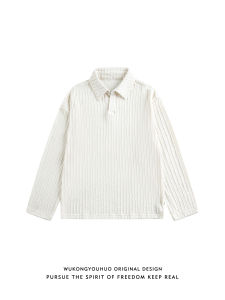 WUKONGYOUHUO | Áo Thun Tay Dài Cổ Polo Màu Sắc Thuần Chất Chất Liệu Retro