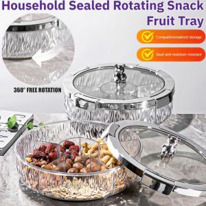 Household Sealed Rotating Snack Fruit Tray Dried Fruit Plate Light Luxury Nut Plate with Lid Dustproof Moisture-Resisatnt