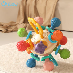 Orzbow Baby Teether Rattle Ball Stars Shaped Baby Manhattan Atom Ball Gift for Newborn Infant Chew Silicone Teething Toy Grip Training Toy Sensory Toys