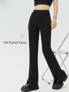 Miiow | Black Bell Bottom Pants Womens High Waist Slit Slimming Straight Micro Flared Trousers Fashionable Commute Style High Waist