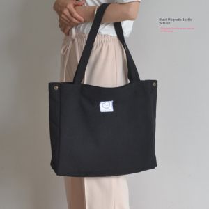 Large Capacity Thickened Canvas Tote Bag Casual Commuter Single Shoulder Bag White Student Handbag Korean Artistic Tot Bag