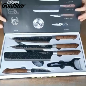 Goldstar High Quality Stainless Steel Multi-function Kitchen Knife Sets 6-Piece Kitchen Tools Silver Non stick Chef Knives&Cooking Scissors