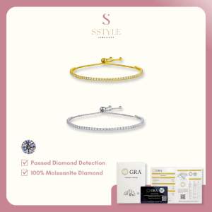 SSTYLE💎Elis real moissanite diamond bracelet full diamond setting adjustable bangle sterling silver ladies women gelang 手链饰品满钻可调节设计莫桑钻