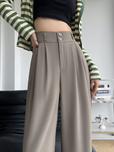 High Waist Suit Pants Womens Spring Autumn 2023 New Pear Shape Small Size Elegant Drape Double Buckle Wide Leg Pants