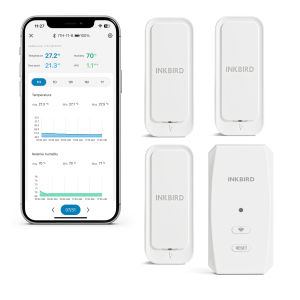 INKBIRD WiFi Gateway dan Sensor kelembapan suhu Bluetooth WiFi Set pemantauan jauh (IBS-M2S-B dengan 3x ITH-11-B) sensor ketepatan tinggi IP65 kalis air penggera segera