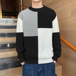 ROMON | Lormen Mens Round Neck Knitted Sweater Thickened Warm Casual Style Autumn Winter Fashion Leisure Base Layer Shirt Cotton Polyester