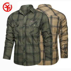 YGTOF เสื้อแขนยาวลายทางฤดูใบไม้ร่วงลายสก๊อตของผู้ชายขายดีลำลองแบบติดกระดุมเสื้อเดินป่ากลางแจ้งคาร์โก้แห้งเร็วเสื้อทำงานซาฟารี