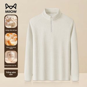 MiiOW | Áo Thun Tay Dài Cổ Đứng Nửa Phía Chất Liệu Len Phong Cách Thường Ngày