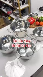 Nồi Inox 3 Đáy Sandwich FiveStar Inox 430 Nắp Kính Sử Dụng Được Trên Mọi Loại Bếp