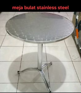 meja bulat stainless steel tinggi 60 cm besar kokoh kuat