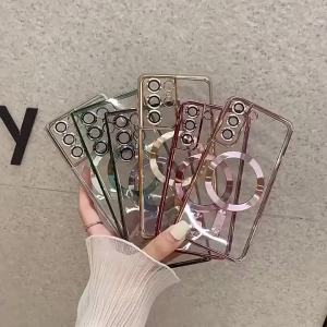 Transparent Plating Magnetic Phone Case for Samsung Galaxy A57 A56 A55 A54 A37 A36 A35 A34 A27 A26 A25 A24 A17 A16 A15 A14 Cover
