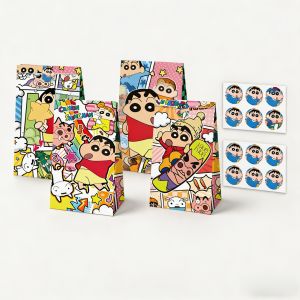 Bandai | 12/24 Crayon Shin-chan Party Favor Bags Anime Crayon Shin-chan Gift Bags with Stickers Snack Bags for Birthday Parties