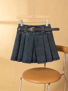 High Waist A-Line Mini Skirt Denim Pleated Womens Fashion Spring 2025 Blue Half-length Short Skirts for Petite Ladies