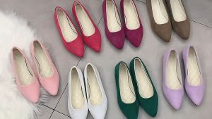 ECCO / 2024 spring  foreign trade flat shoes suede big size women shoes shallow mouth shallow mouth pointed shoes womens shoes simple