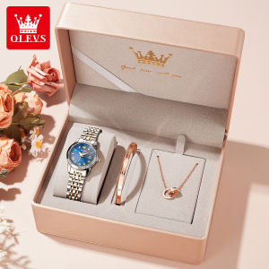 OLEVS jam tangan set wanita terbaru 2025 elegan mewah kasual fashion tahan air asli kalung gelang dengan kotak hadiah bayar di tempat