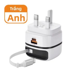 Sạc Nhanh USB Type C 65W Với Cáp Thu Gọn Bộ Chuyển Đổi Du Lịch Đa Năng Cho iPhone 15/16 Samsung Laptop