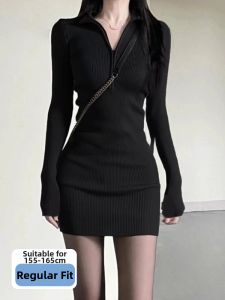 SUHUIQIAN | Warm Black Knit Dress