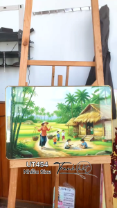 Tranh làng quê việt nam treo tường tranh sơn dầu đồng quê 3d tráng gương treo tường tranh đồng quê tranh quê hương ruộng lúa chín sinh hoạt thường ngày tráng gương treo tường UT454