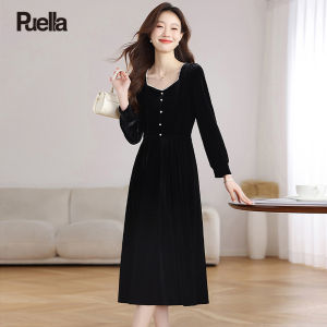puella | French Audrey Style Velvet Long Sleeve Dress