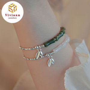 Viviann Original Authentic s925 Silver Olivine Bamboo Silver Pendant Bracelet for Women Jade Bracelet S925 Sterling Silver Bracelet Green White Agate Jade Festival High Ethnic Style Bamboo Bracelet Adjustable Opening Bangle Bracelet