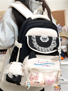 OUDENGPAI | Large Capacity School Bag For Girls Primary And Middle School Students Unique Design Not Repeating Pattern Sweet College Style