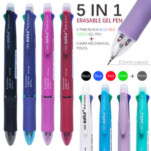 Multifunctional 5 In 1 Erasable Pen or 0.7mm 4Color Refills and 0.5mm Automatic Pencil Lead Sketching Writing Office Supplies