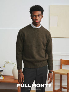 Round Neck Green Sweater Alpaca Wool Blend