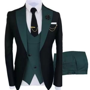 3 Piece Mens Slim Fit Formal Business Suits Groom Tuxedos for Wedding Party Prom Suits Jacket Pant Vest New Costume