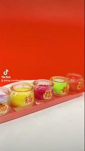 Đèn ly Thần tài 5 màu ống giác | Nến ly cao cấp để bàn thờ | Đồ cúng đồ phong thủy