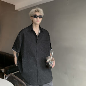 Cleanfit Texture Designer Shirt Handsome Fancy Short Sleeve Shirt Summer Hair Stylist Fashion Brand Mens Clothing