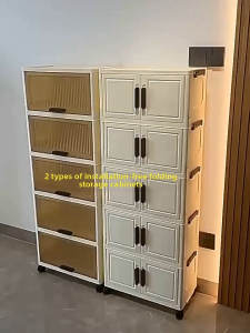 STON 37cm Foldable Multi-Layer Storage Box Cabinet For Clothes Plastic Organizer Box Wardrobe With Magnetic Door & Wheel