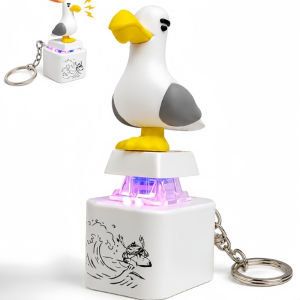 Seagull Mechanical Switch Keychain Funny LED Light Up Fidget Clicker Desk Toy For Stress Relief Office Coworker Prank Gag Gifts
