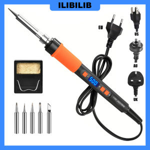 ILIBILIB 90W LCD Soldering Iron 110V-240V 180-500°C Overheat Protection 6-In-1 Kit with 5 Tips & 18g Wire