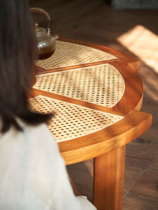 Japanese-Style Retro Creative Polygon Cherry Solid Wood Rattan Tea Table Silent Style round Low Table Small Apartment Living Room