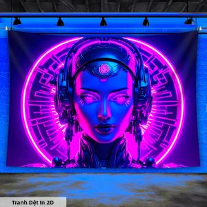 VIKAMA Phong Cách Cyberpunk Neon Robot Tấm Thảm Trang Trí Tương Lai Cho Chơi Game Phòng Khách Phông Nền Vải Polyester Treo Tường
