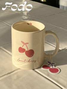 Original Cherry Design Ceramic Mugs Ins Style Water Coffee Drinking Cups Unique Gift Home Use Breakage Proof Foam Box Packaging